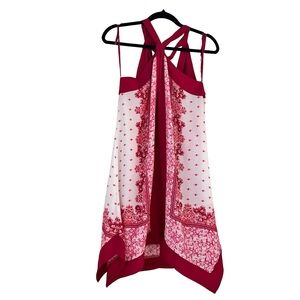 BCBGMAXAZARIA RARE red/white Summer Dress Irregular Hem Boho Sundress‎ XS